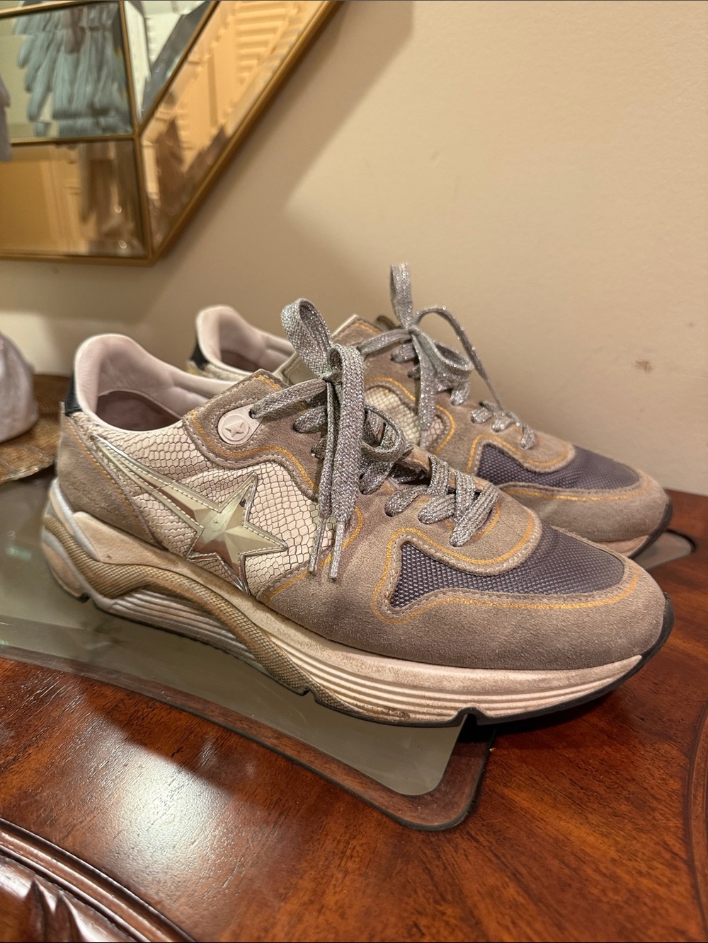 Golden Goose Grey & Cream, Silver Star Sneakers